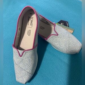 TOMS Women's White Flats with Pink Trim